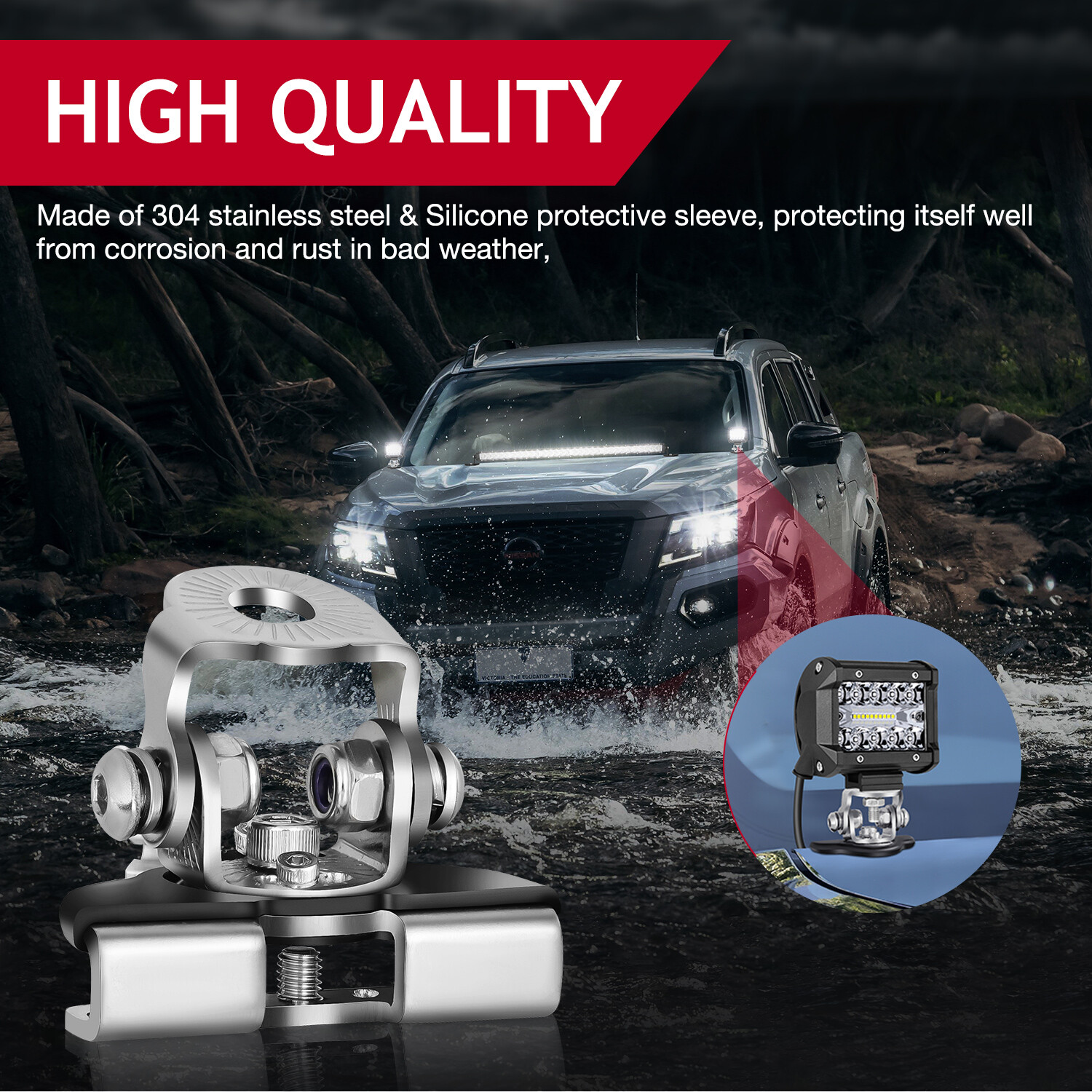 2x Universal A Pillar Hood Mount Bracket Clamp Holder LED Ditch Light Bar Pods