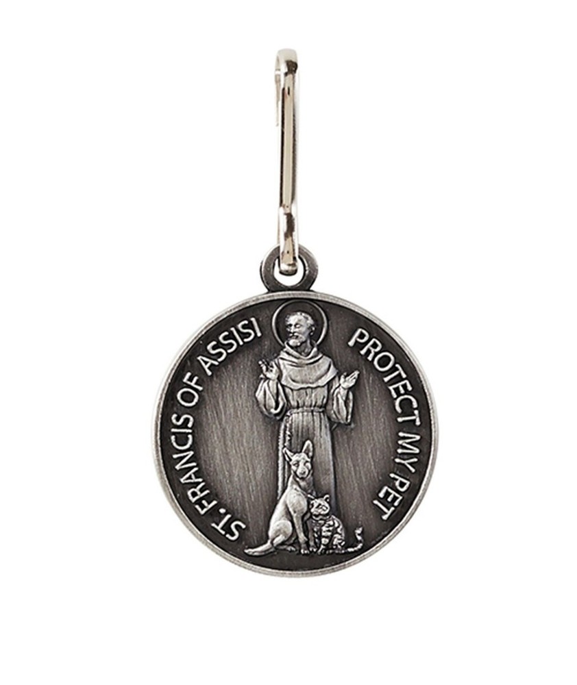 Silver Toned Saint St Francis Protect My Pet Collar Medal with Blank Back, 1 ...