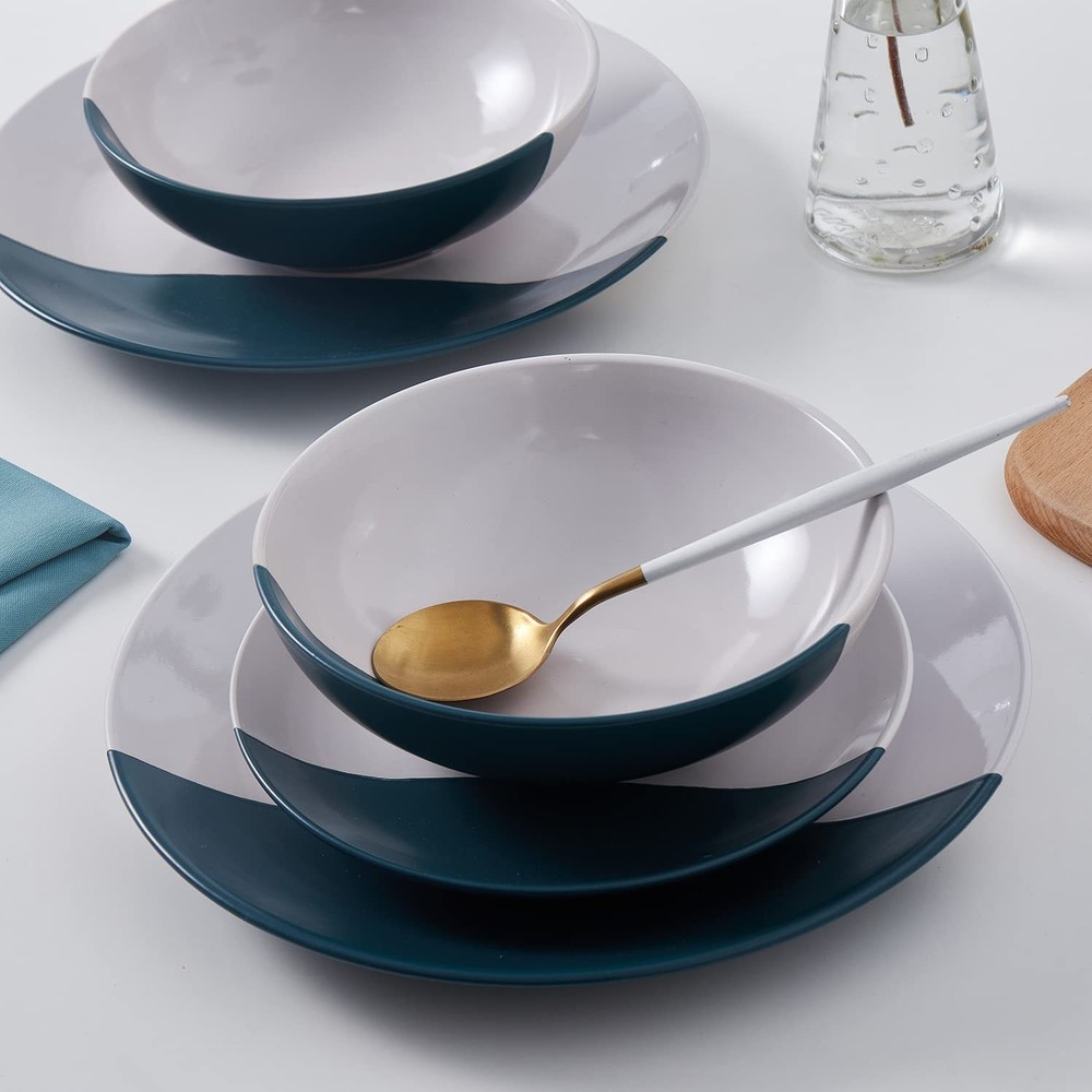 Stone + Lain Lizzy Stoneware 12-Piece Round Dinnerware Set, Emerald Green