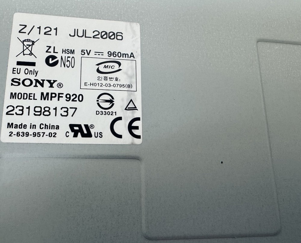 Sony Model MPF920 Internal 3.5”Floppy Disk Drive