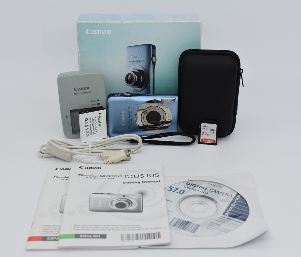 Canon PowerShot SD1300 IS Blue Compact Digital Camera 12.1MP - Bundle Tested
