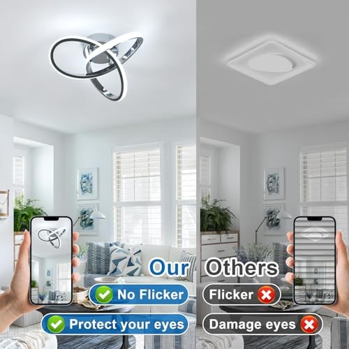 Modern Ceiling Light, 6500K Cool White Led Ceiling Light Fixture, Silver-6500K