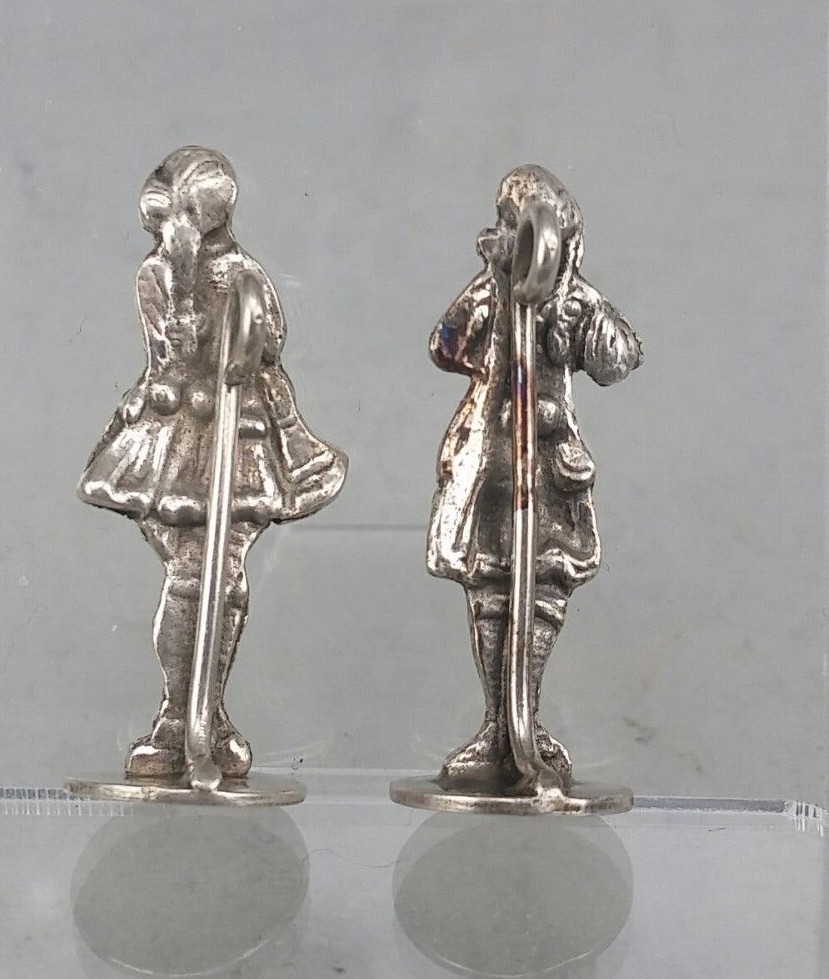Two Place card holder solid silver miniature figures flute and clarinet player