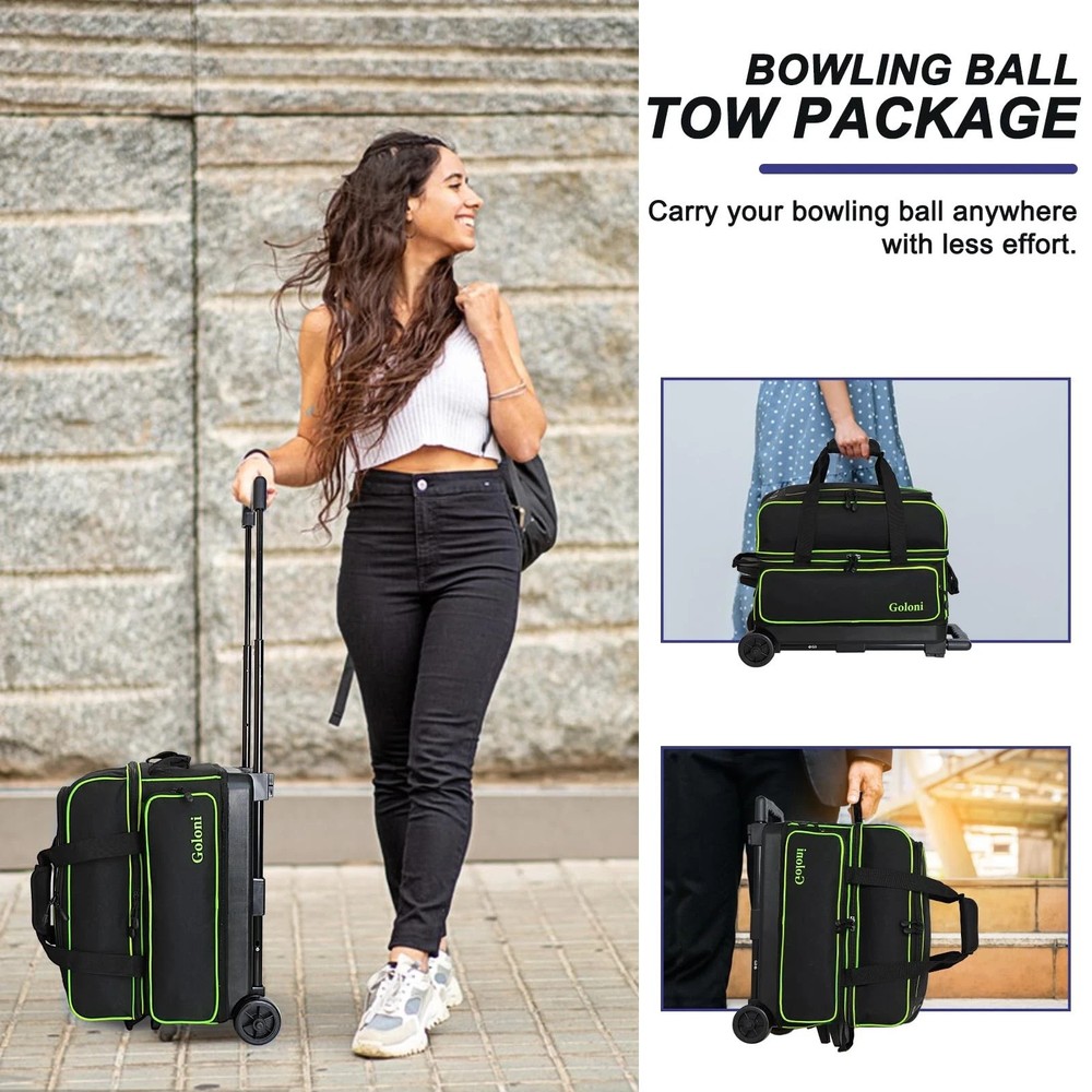 Double Roller 2 two bowling ball bag with wheels with Separate Shoe Compartme...