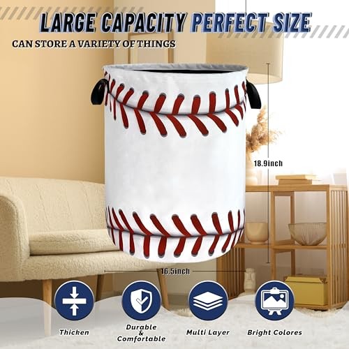 Baseball Texture Laundry Basket Foldable Funny Funny Baseball Texture Print