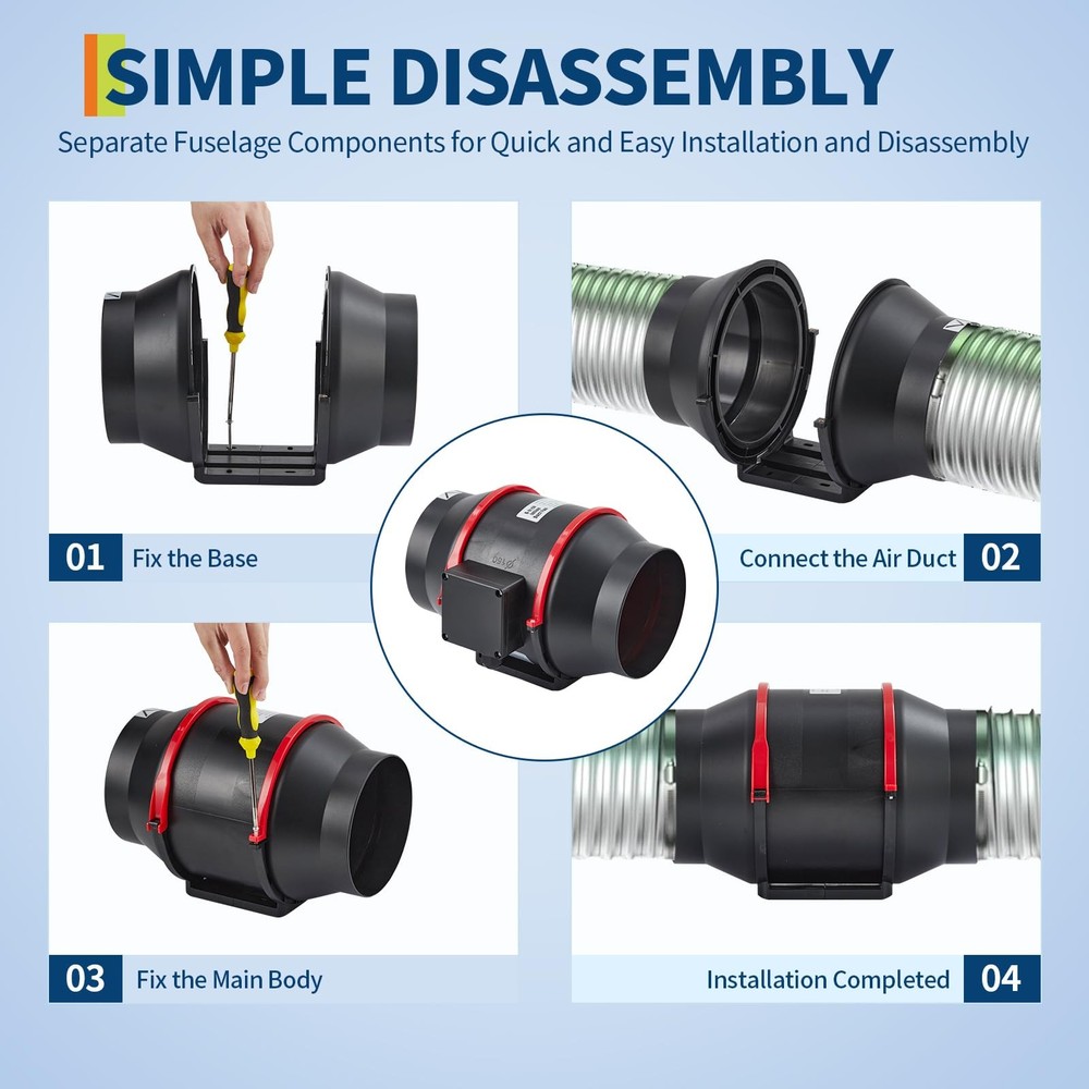 6 Inch Inline Duct Fan HVAC Exhaust Blower Variable Speed Controller 312 CFM