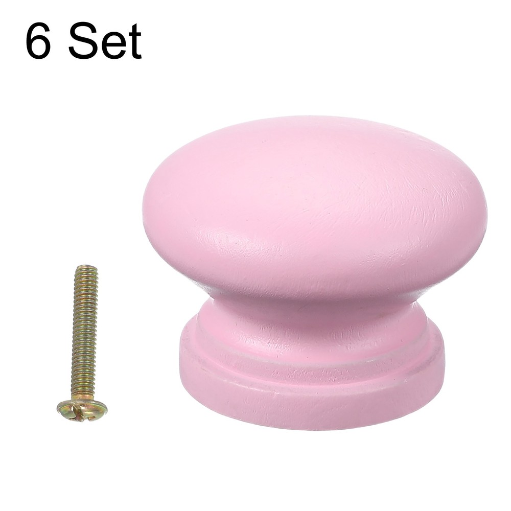 6Pcs Drawer Knobs, Round Dresser with Screw, Pink