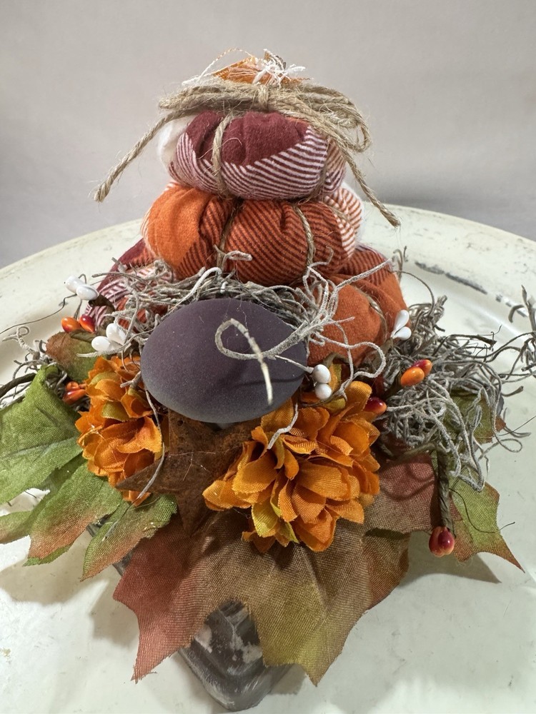 Handcrafted Primitive Fall Stuffed Stacking Pumpkin Shelf Sitter Square Base