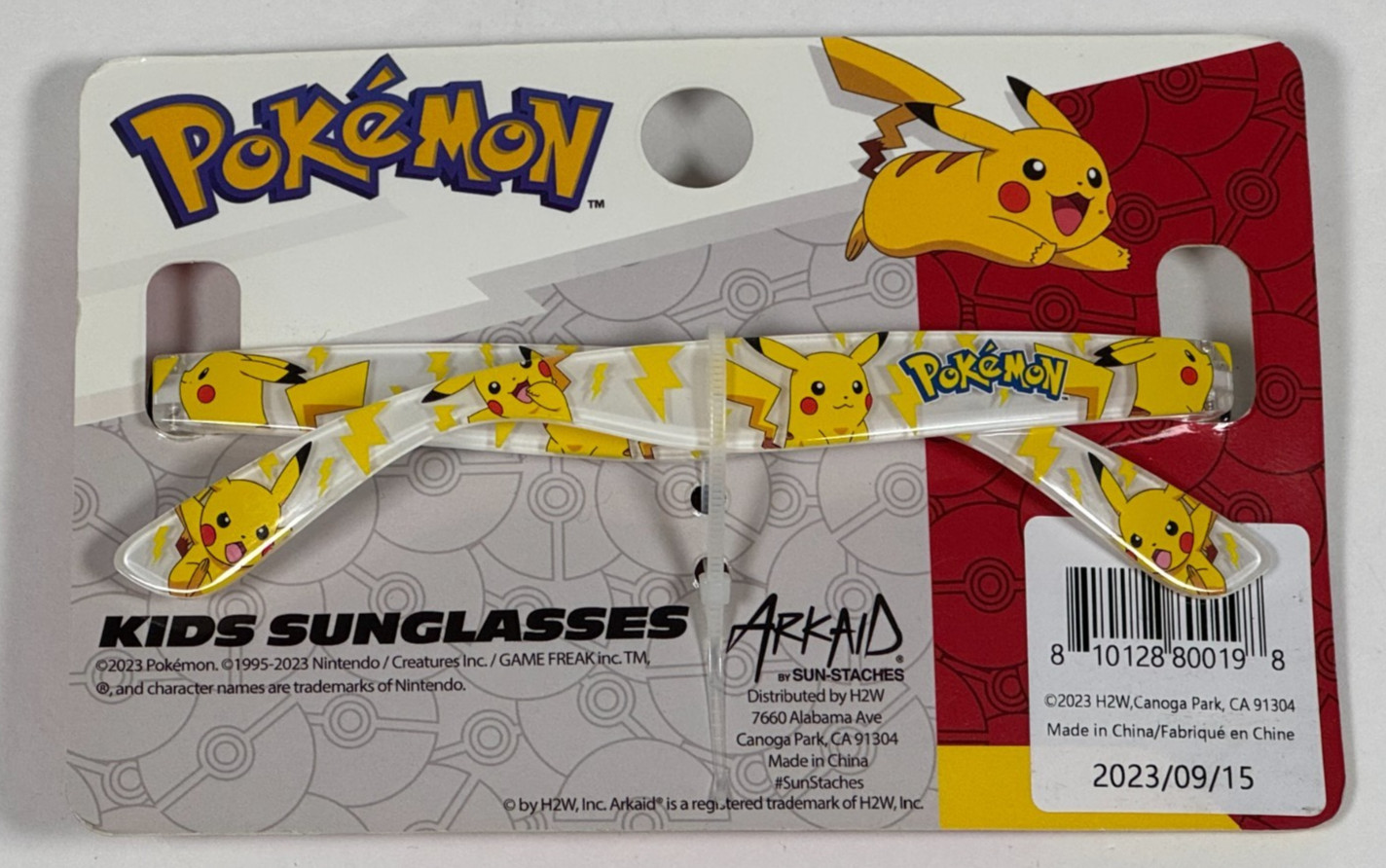 Pokémon Pikachu Kids Sunglasses Clear/White Frame 100% UV Protection Arkaid NEW
