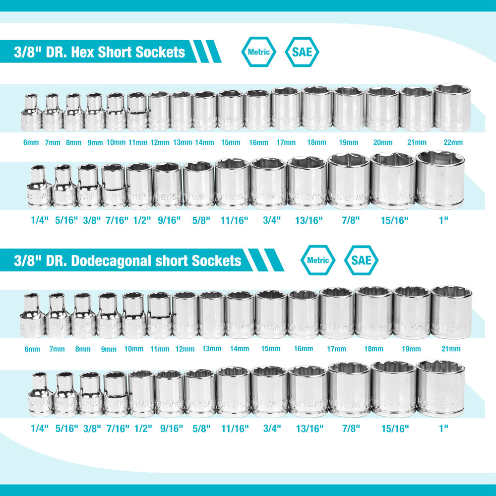 DURATECH 497PC Mechanics Tool Set Automotive SAE/Metric Socket 3 Drawer Case Box