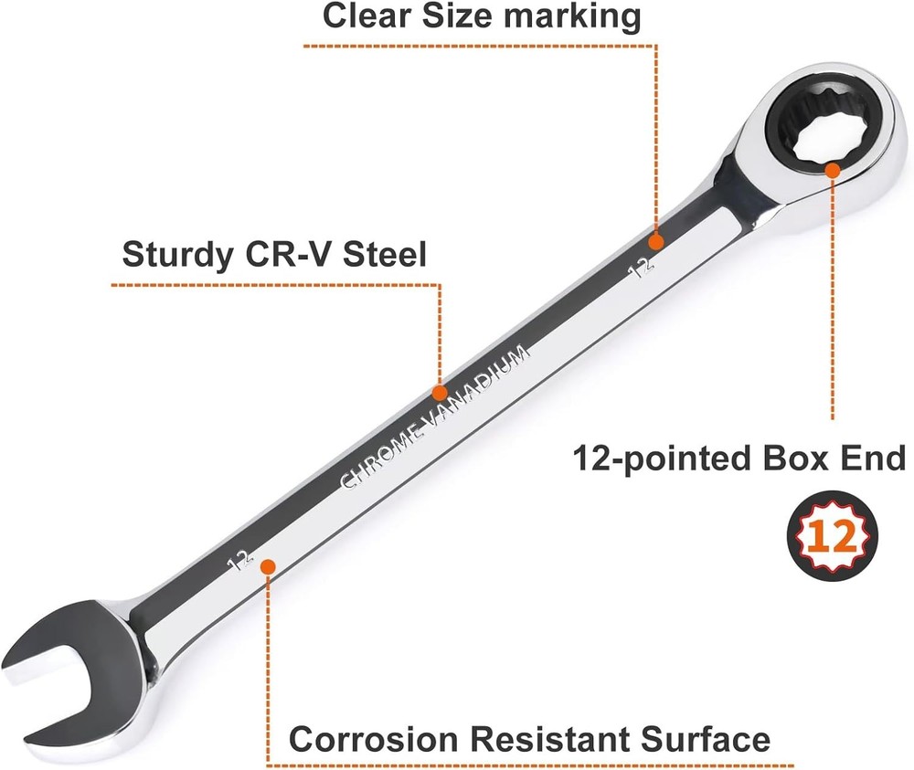 Professional 12mm Chrome Vanadium Steel Wrench - Durable and Efficient