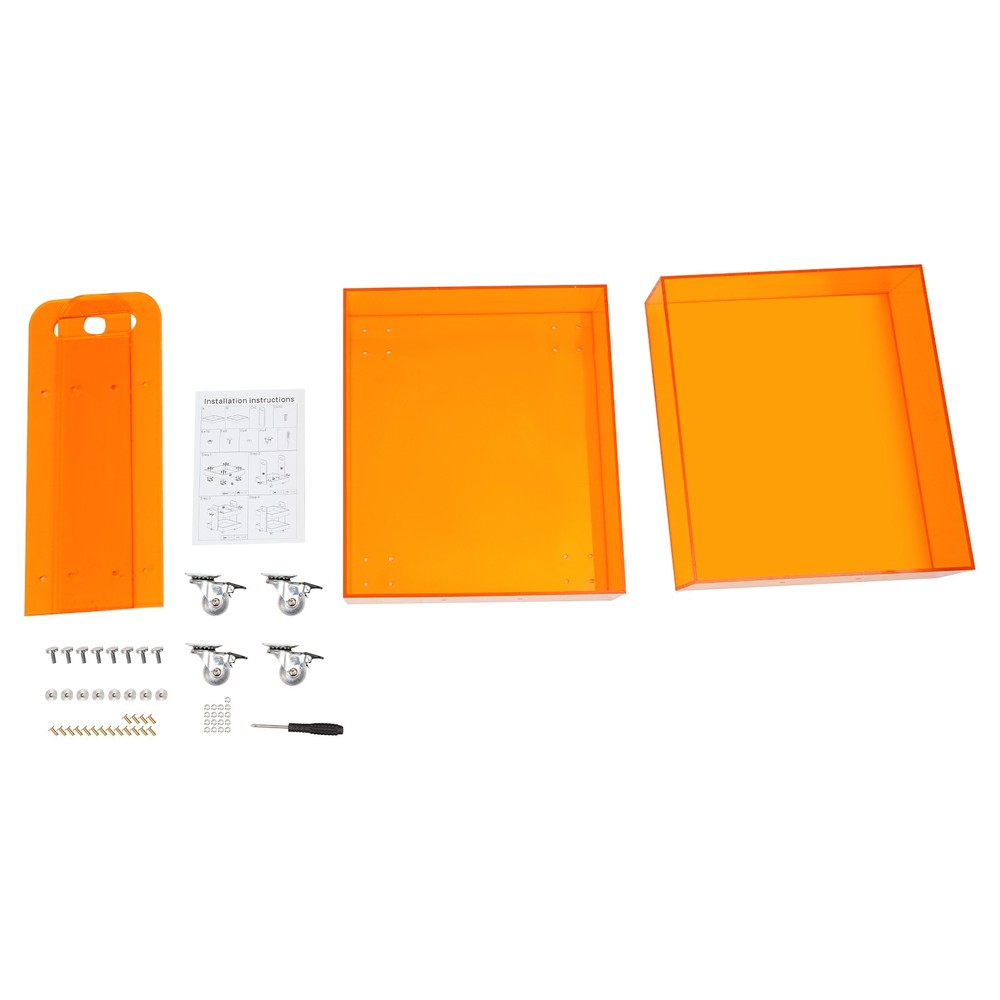 Orange Acrylic Side Table, Storage Rack with Wheels, Acrylic Bedside Table