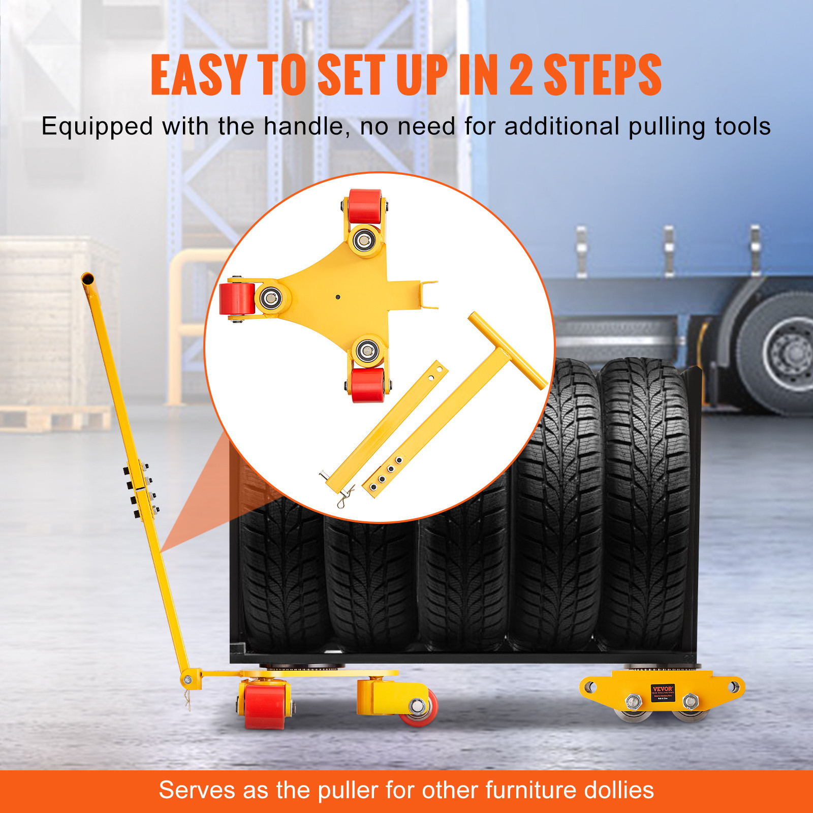 VEVOR Machinery Skate Dolly Mover with Handle 6614LBS/3T 360° Swivel PU Wheels