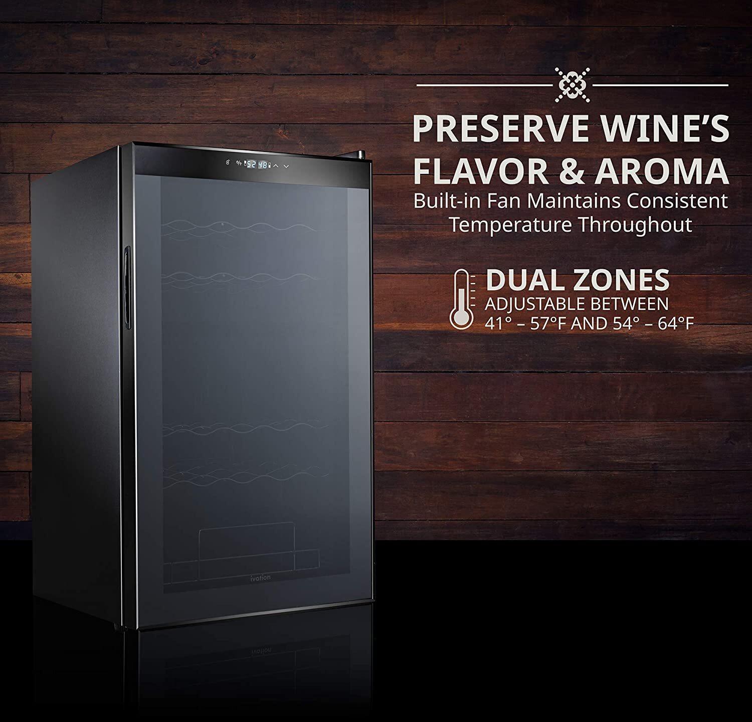 Ivation Wine Fridge, Dual Zone Freestanding Wine Cooler, 33 Bottles