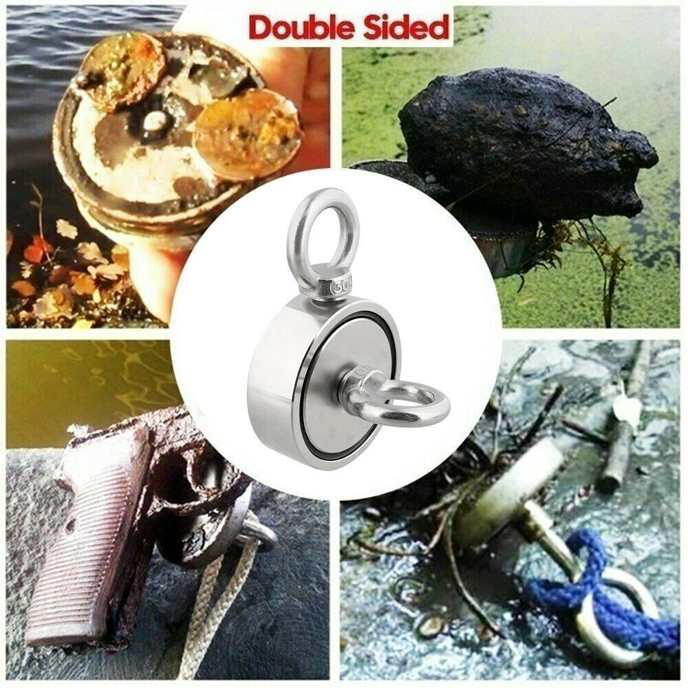 1300 LBS Strong Fishing Magnet Kit Double-Sided Pull Force and Rope Carabiner US