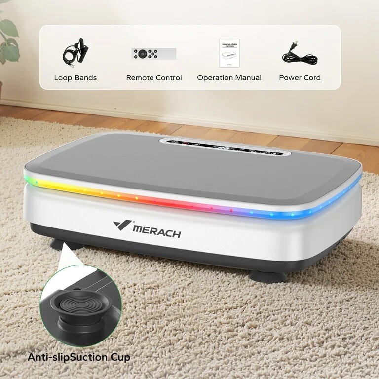 MERACH Vibrating Plate Exercise Machine Bluetooth 2 Tension Ropes LED