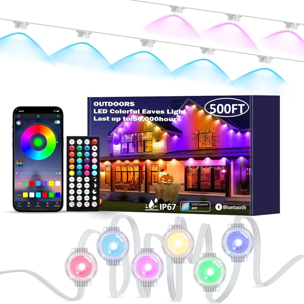 500FT Permanent Outdoor Lights, RGB LED Eaves Lights with App/Remote Control, IP
