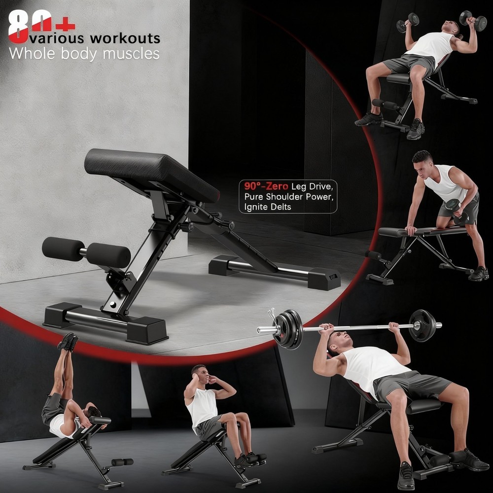 900LBS Foldable Weight Bench Adjustable Incline Decline Flat Workout Bench Press