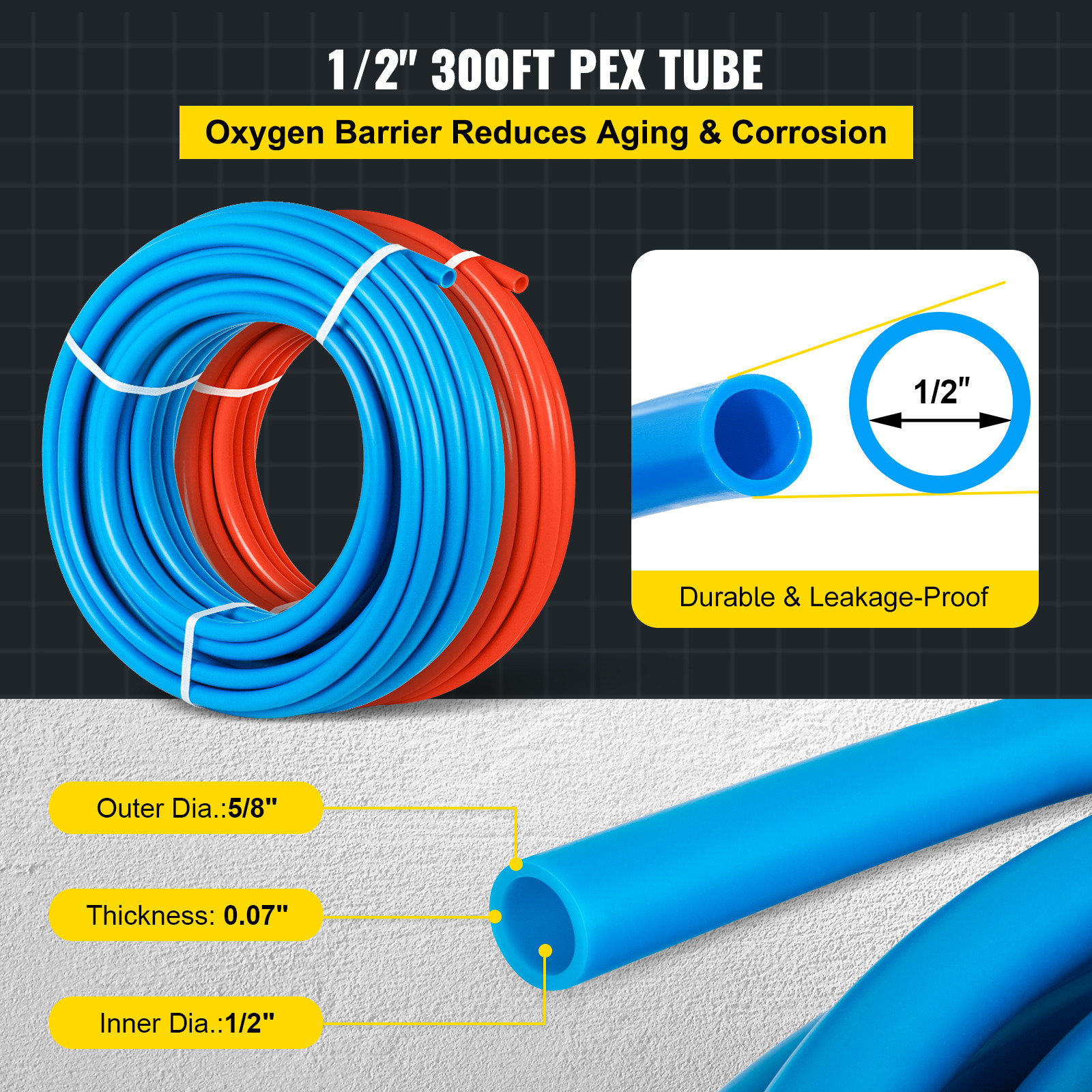 1/2" 600ft 2 Coils 300' Red & 300' Blue PEX Tubing Certified Oxygen Barrier