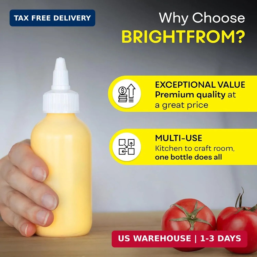 BRIGHTFROM Squeeze Bottles - 4 OZ Empty Plastic Containers for Dressing, Sauces