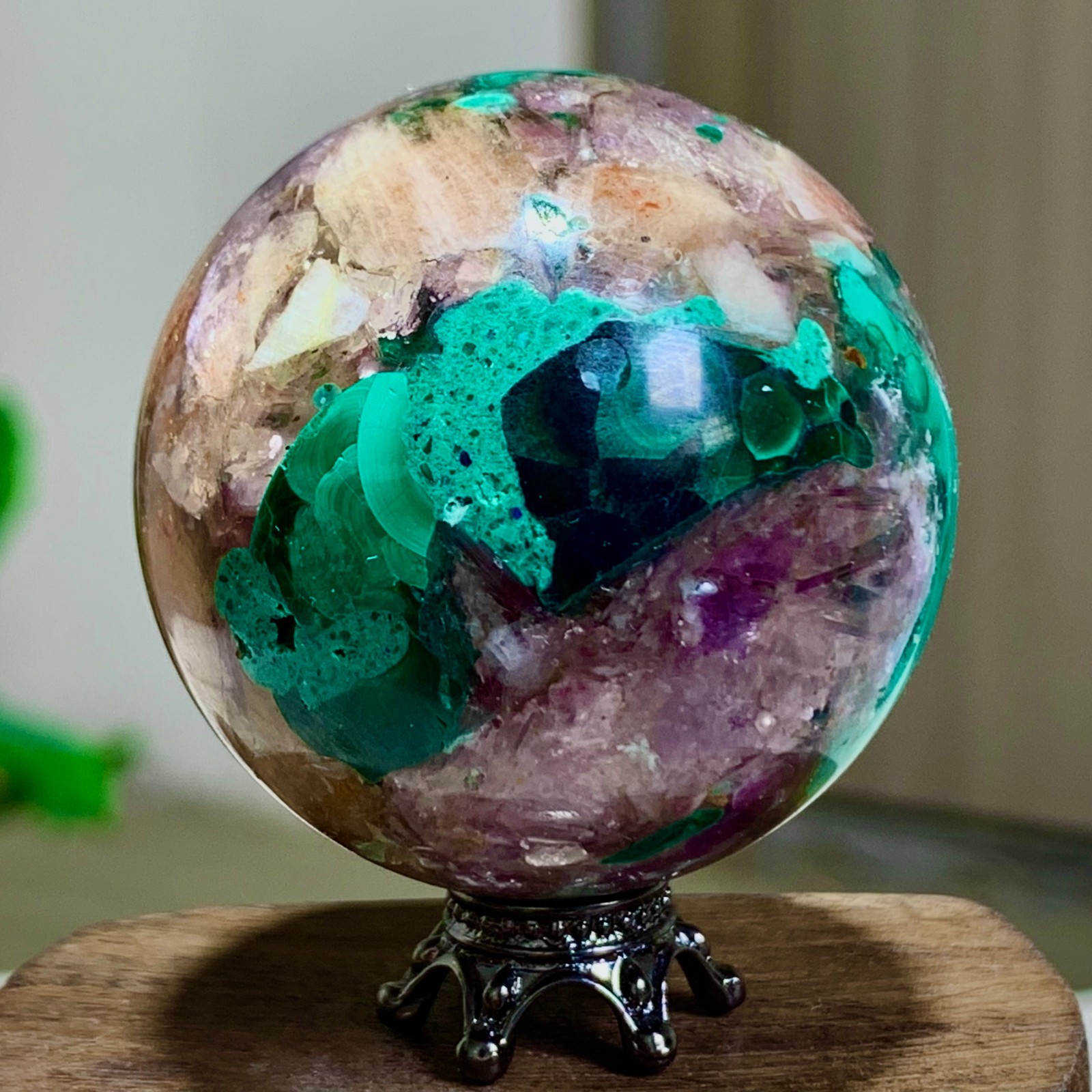 94G Newly discovered rare malachite purple mica symbiotic sphere restoration