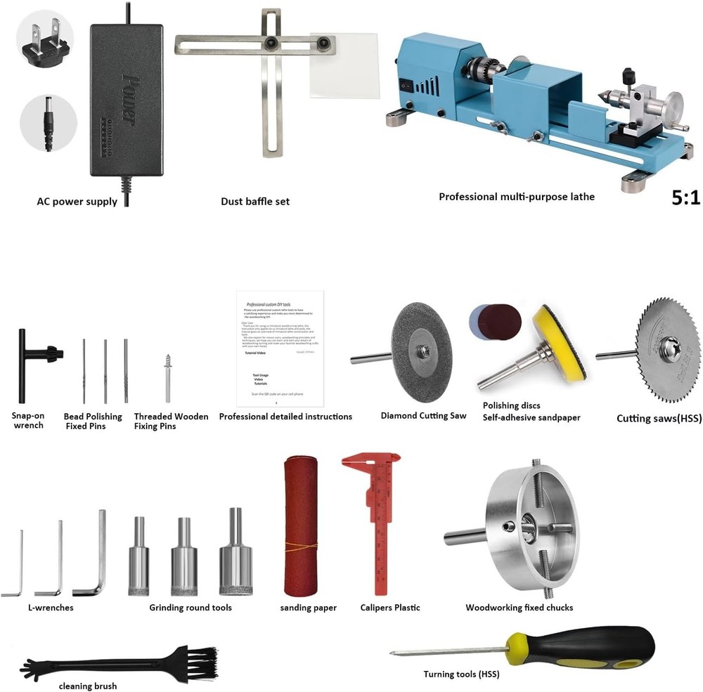 Mini Lathe Machine Torno Para Madera Multi-Purpose Lathe W/ Professional Tools