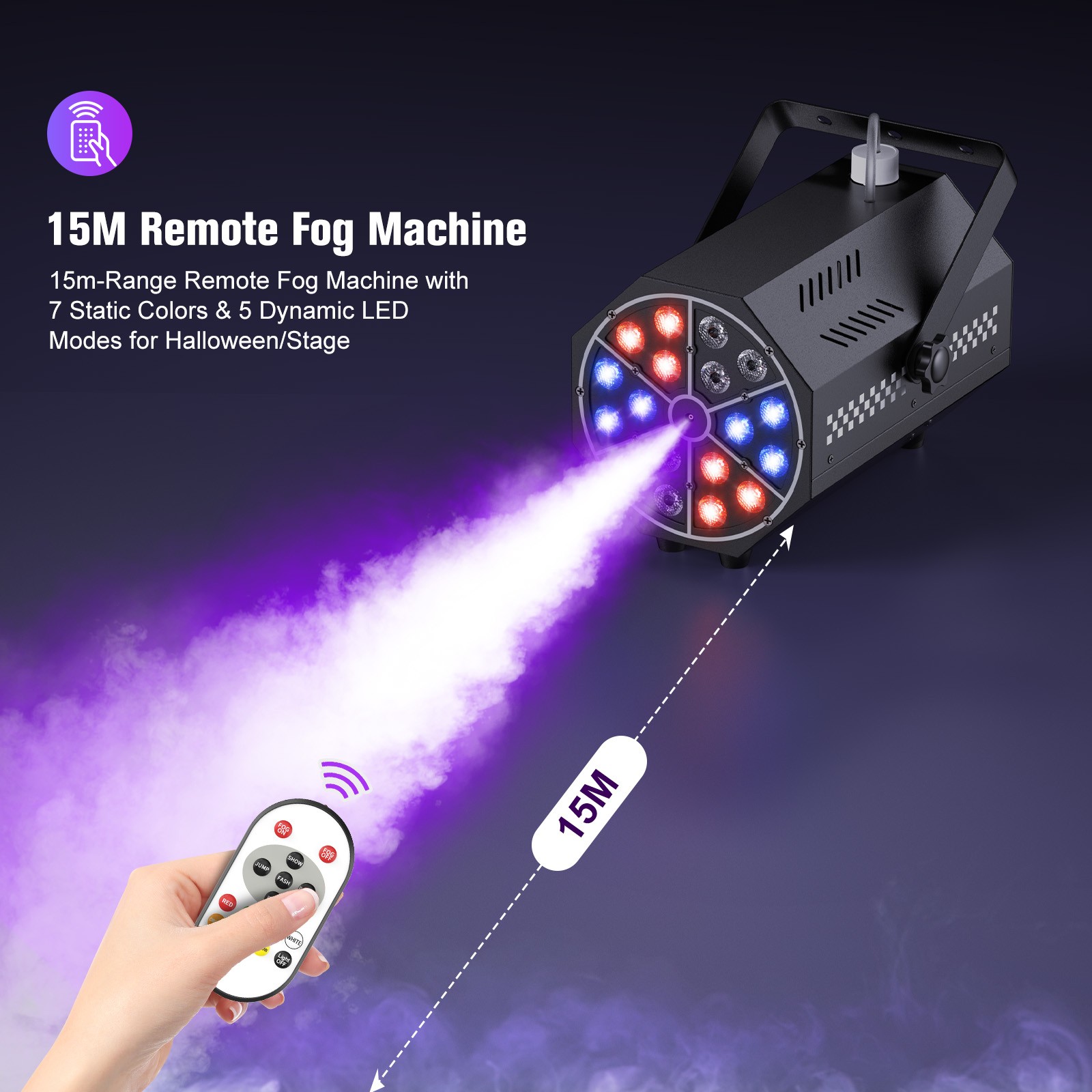 Smoke Fog Machine DJ Party Vertical Spray Fog Stage Light RGB 18 LED Light