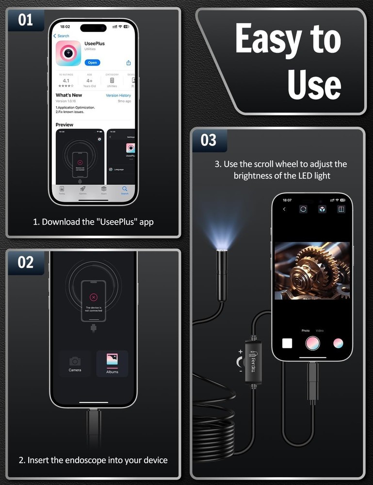 Endoscope Camera Borescope Snake Inspection HD Camera For iPhone Android Phones
