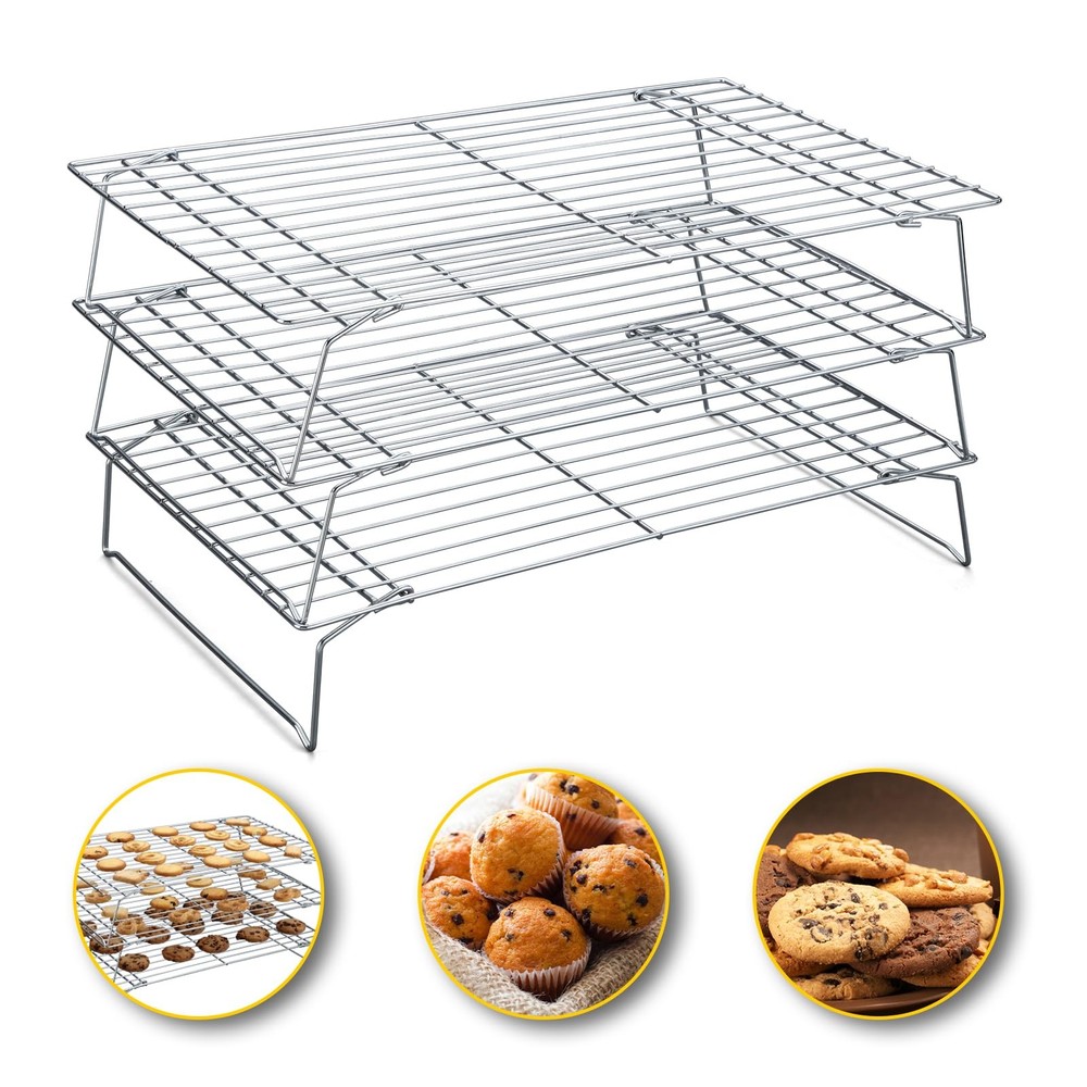 Cooling Racks - 10 * 16 Inch 3PCS Stackable Tall Baking Racks, Stainless Stee...