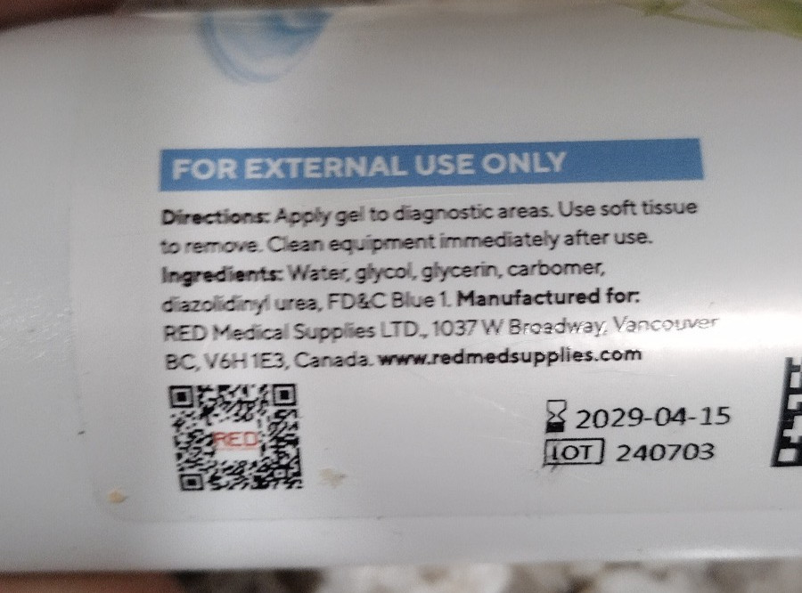 Lot Of 2 RED Conductive Ultrasonic GEL, Baby Doppler,Cavitation 2 x 250ml