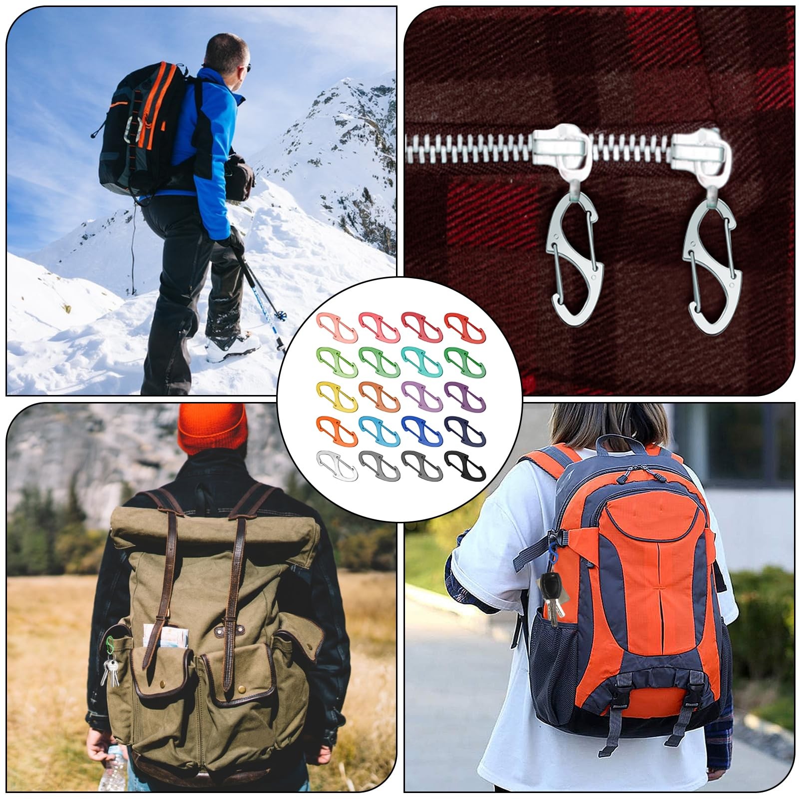 20 PCS Aluminum Carabiner Clips 1.6 Inch D Clips Ring Small Carbineers Keycha...