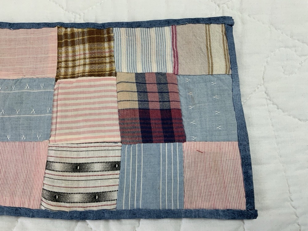 Antique Patchwork Quilt Table Topper, Rectangle, Four Patch, Early Calicos, Pink