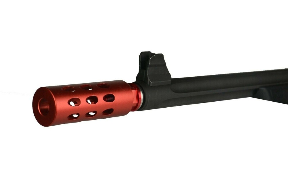 Low Concussion Muzzle Brake-Ruger PC Carbine 9 mm, Anodized Red + FREE Adapter