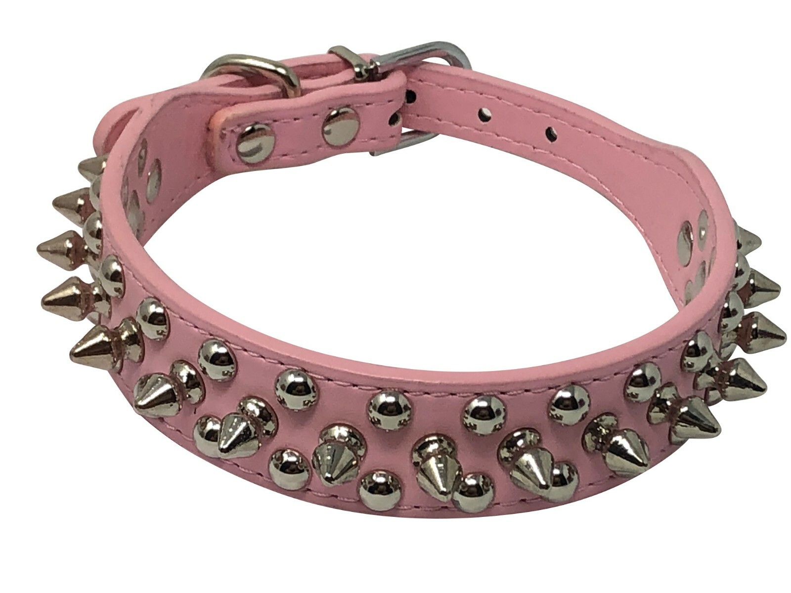 Dog Collar Studded & Spikes Rivet Adjustable 12 Colors Faux Leather 1" w S M L
