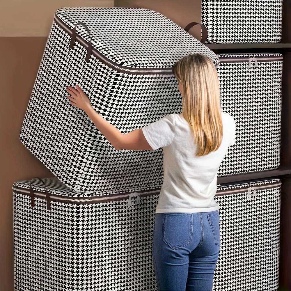 1PC Houndstooth Storage Bag Large Capacity Folding Clothes Portable Wardrobe