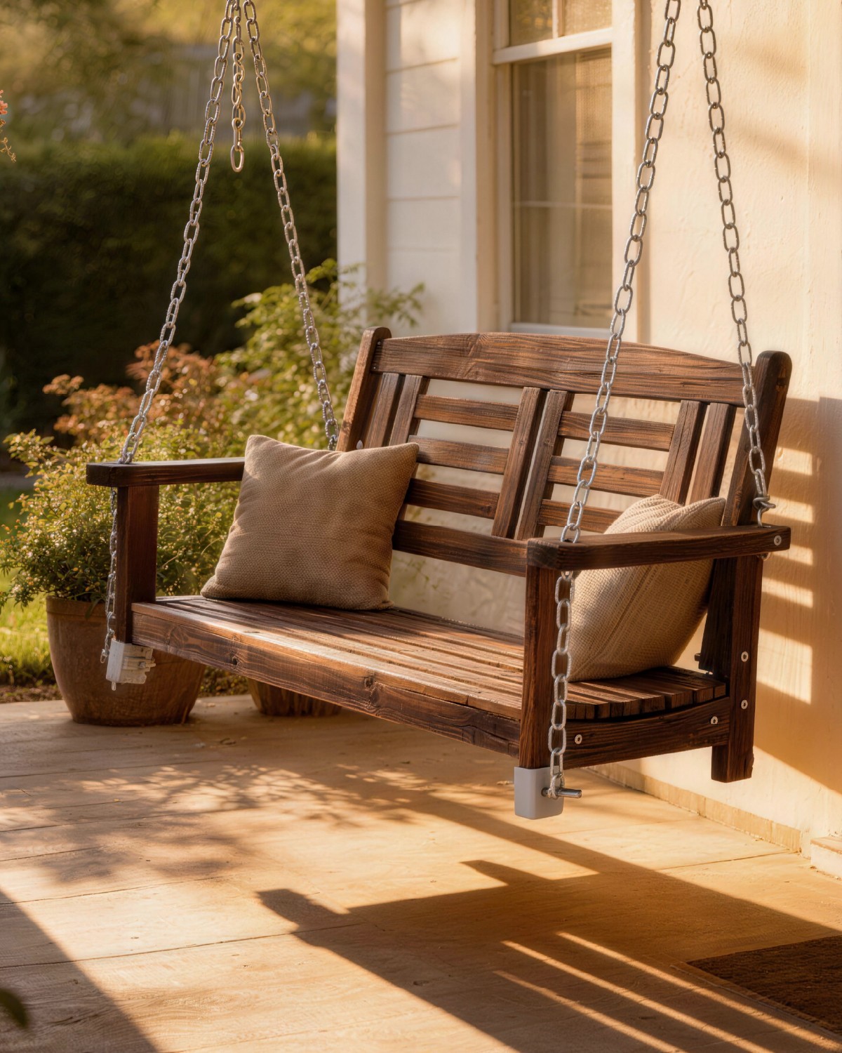 Wooden Porch Swing Chair 4FT with Hanging Chains Heavy Duty for Outdoor Patio