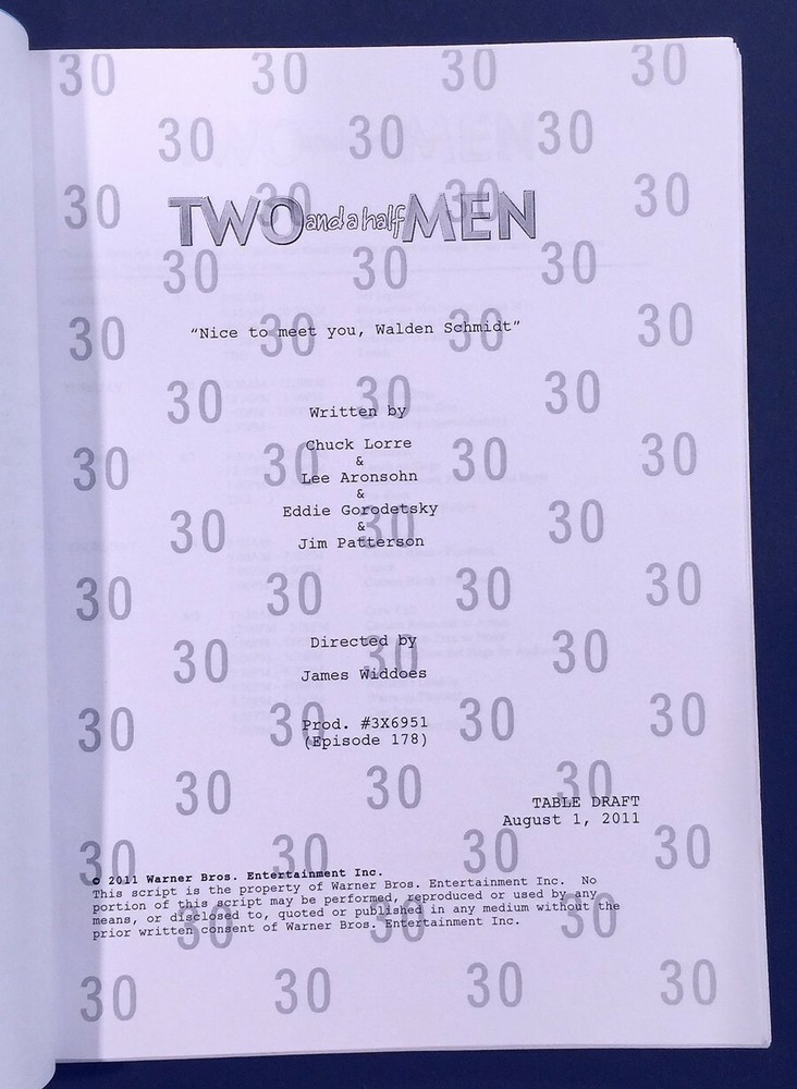 "Two and One Half Men" Original Script First Episode with Austin Kutcher 2011