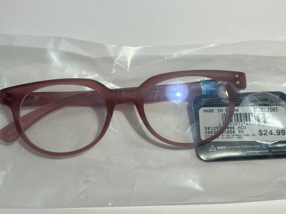 Foster Grant - Blue Light blocking computer phone glasses clear lens PINK frames