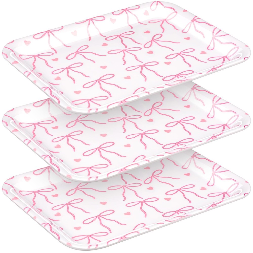 3 Pcs Pink Bow Serving Tray Bowknot Reusable Plate Dish 13" x 10" Decorative ...