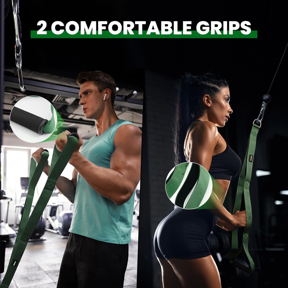 Tricep Rope Cable Attachment Handles, Pull Down for Green