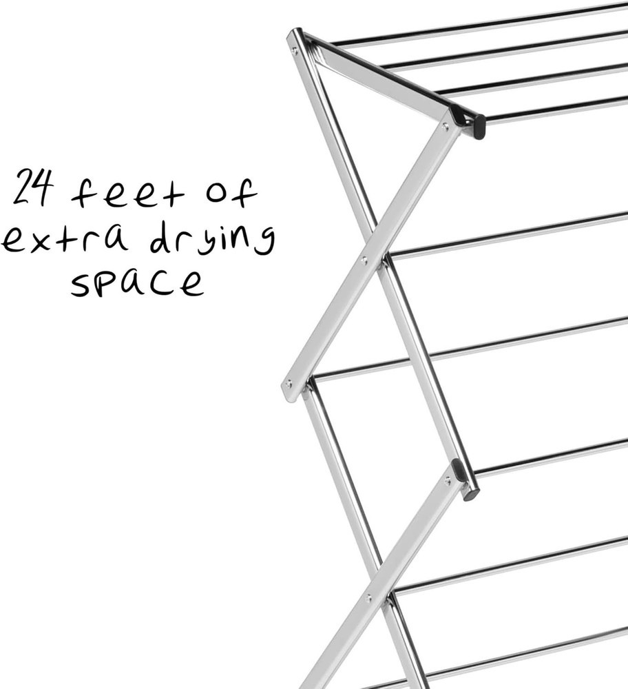 Folding Chrome Drying Rack - 24FT Space, Stylish Design for Efficient Air Drying