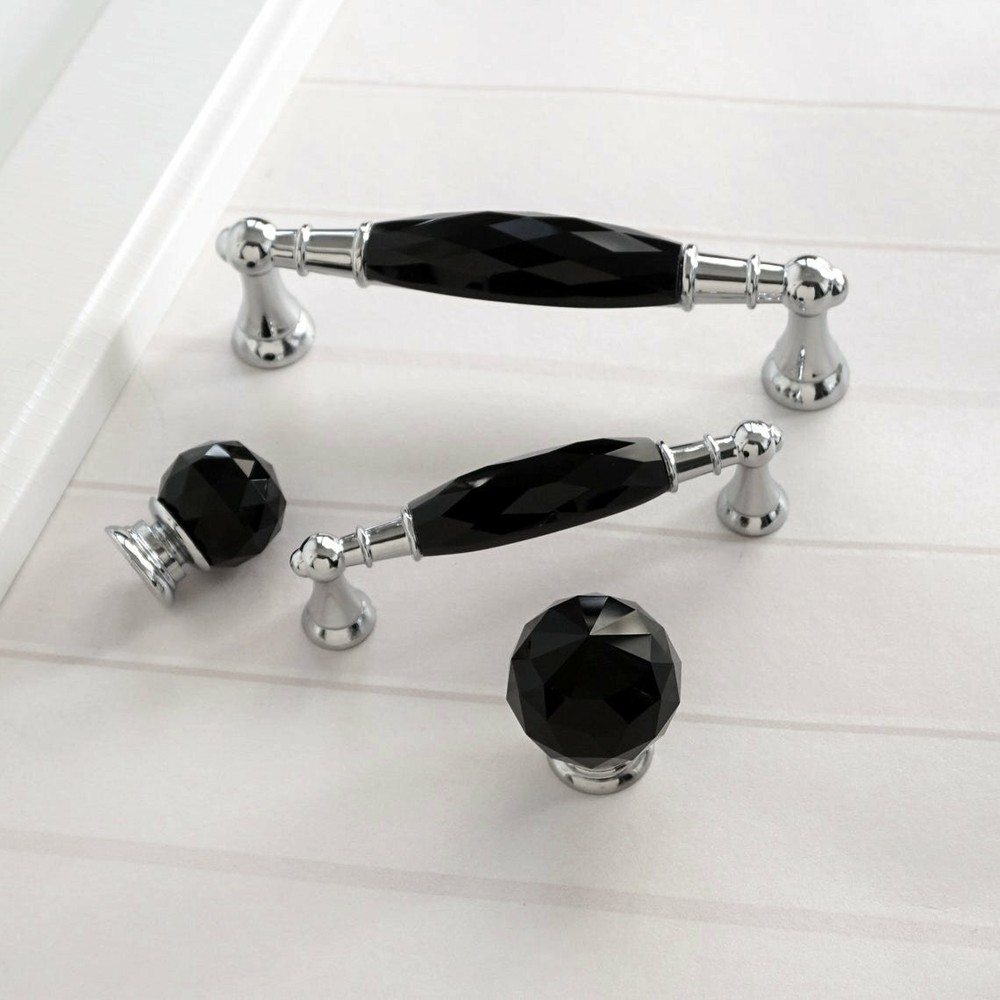 3.75" 5" Black Crystal Dresser Knobs Drawer Handle Pulls Cupboard Cabinet Handle