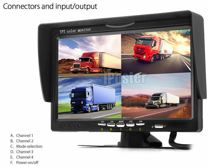 7" Quad Split Monitor+4x SideView Backup Camera System For Semi Truck Trailer RV