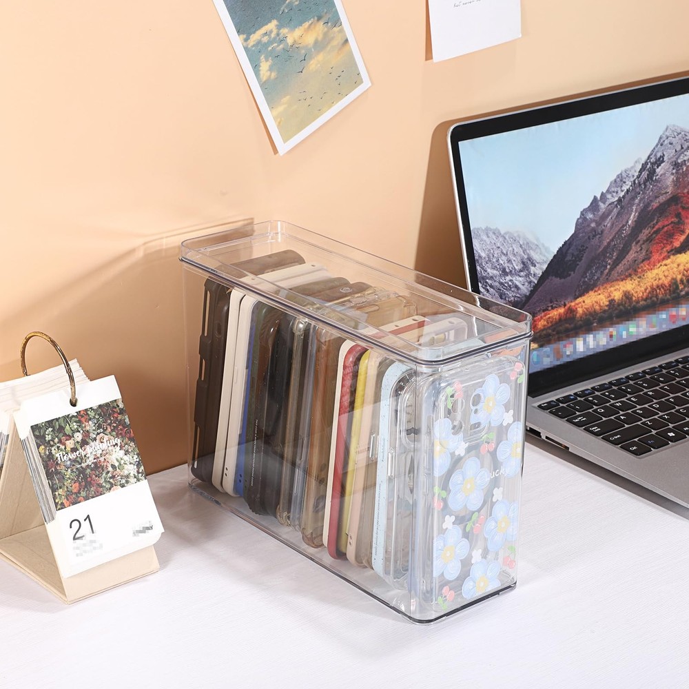 Clear Phone Case Organizer Stackable Storage Box with Lid for Cell Phone Case...