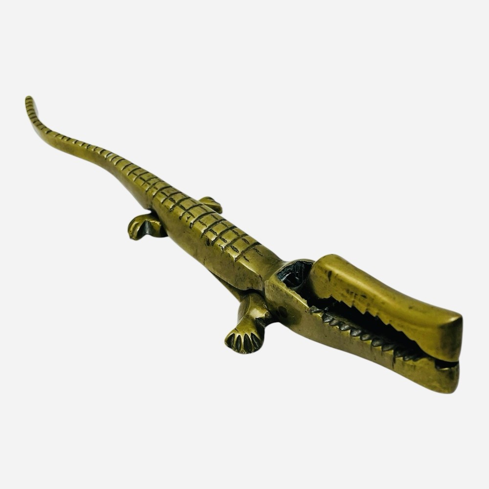 Vintage Brass Alligator Crocodile ￼Nutcracker 7.75”