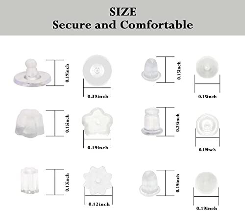 6 Styles Silicone Earring Backs for Studs, 600 Pcs Clear Soft 6 styles-A