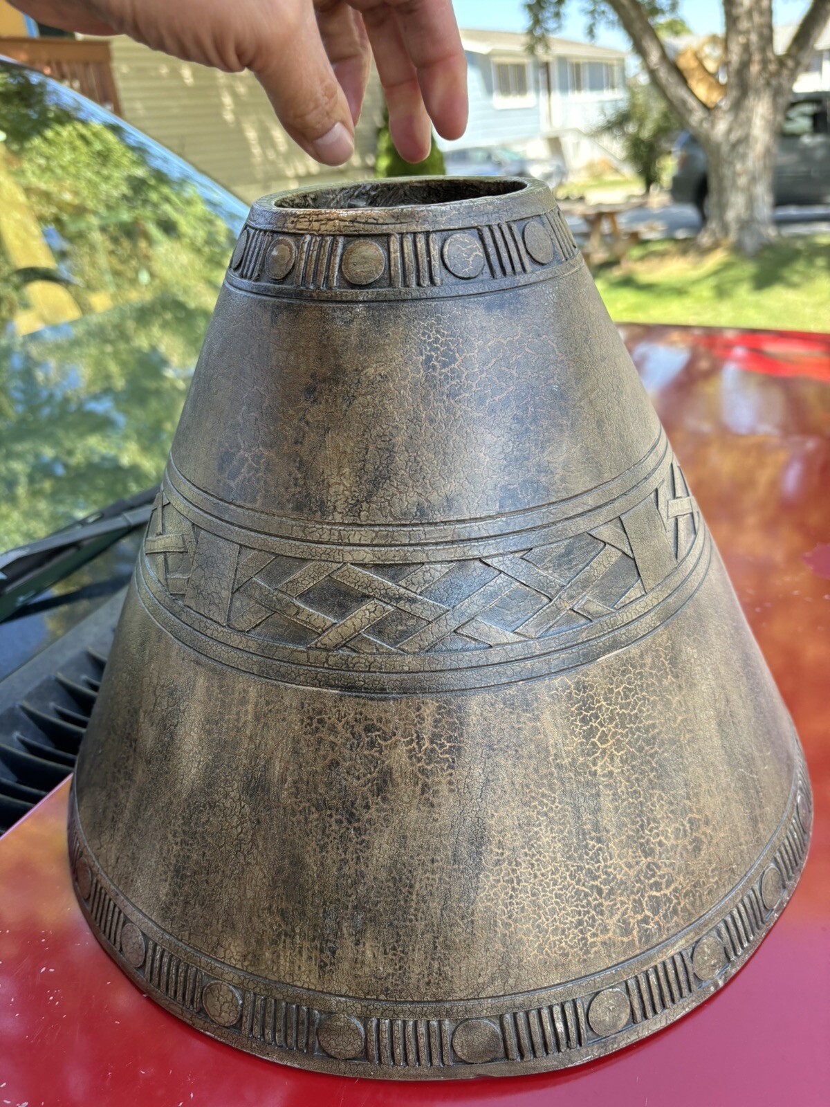 Rare UNIQUE Vintage Ceramic Clay ceramic Lamp Shade Heavy Brown Pottery Tribal