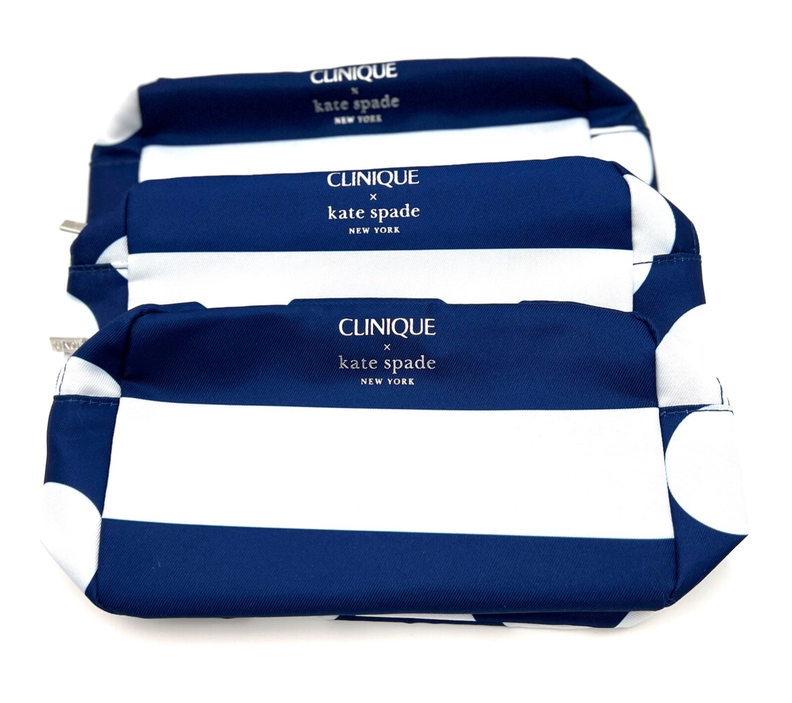Clinique x Kate Spade White Navy Makeup Bag Zipper Pouch~ Two Side Look