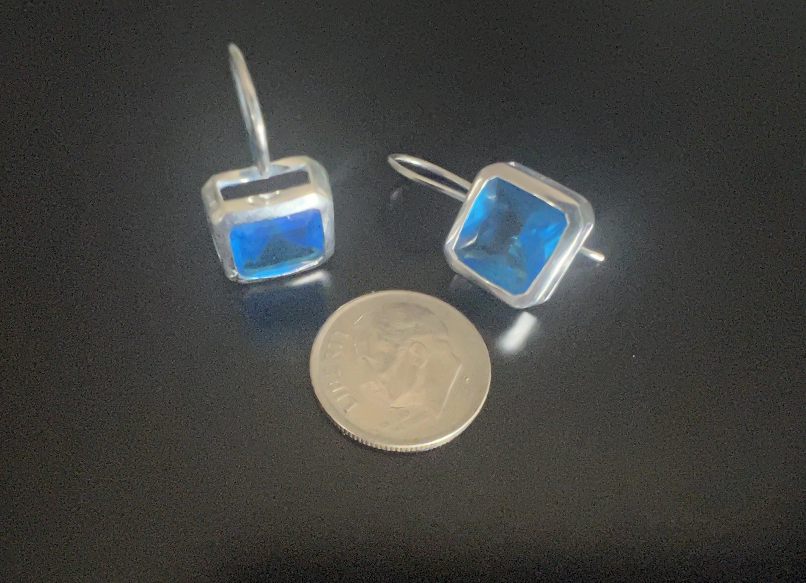 Blue Topaz Dangle Earrings Sterling Silver