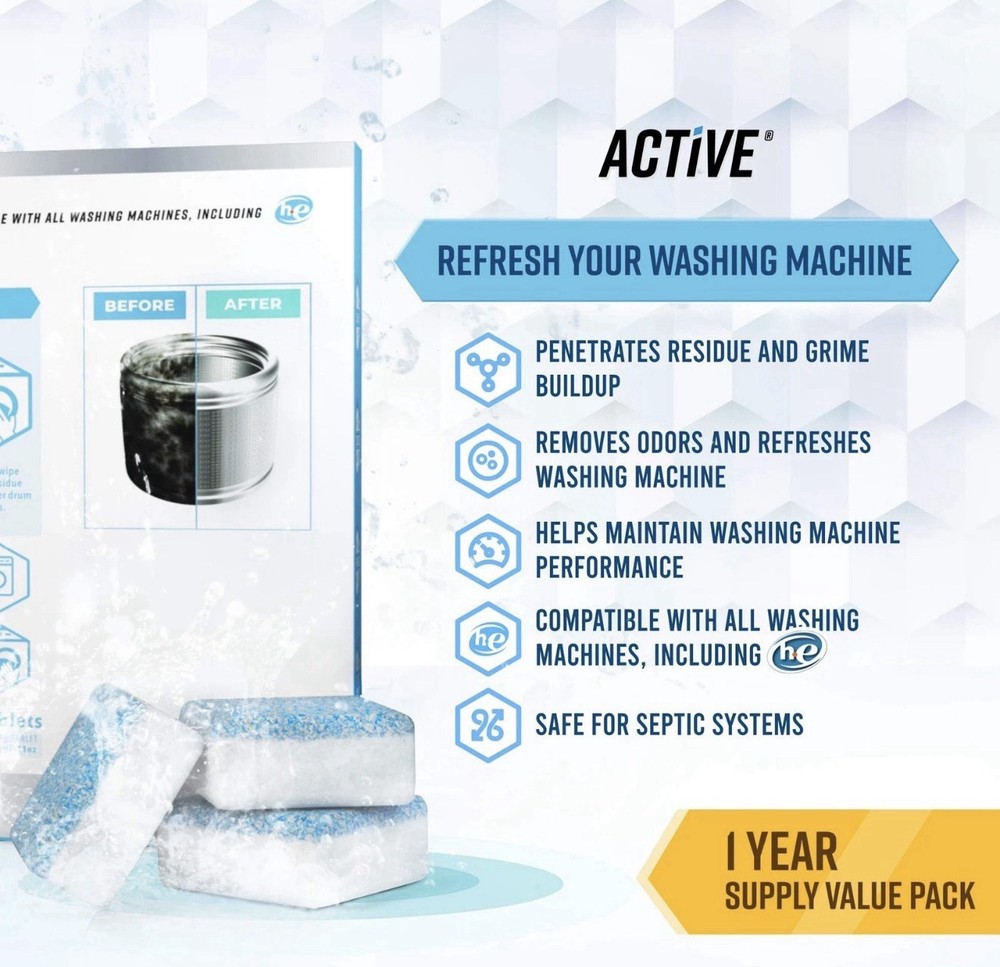 Washing Machine And Dishwasher Cleaning Tablets Bundle Includes 12 Month Supply